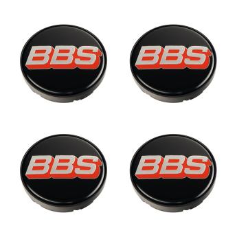 4 x BBS 2D Nabendeckel Ø56mm schwarz, Logo silber/rot - 10025114